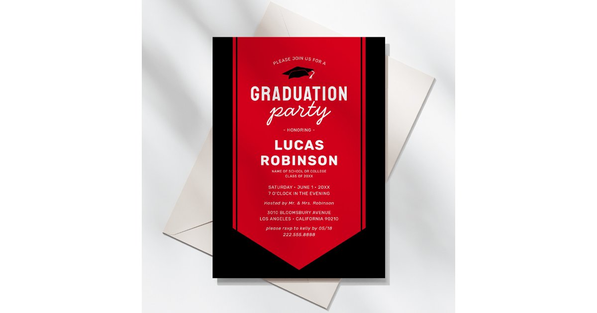 Red Graduate Stole Sash Graduation Party Invitation | Zazzle