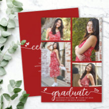 Red Graduation 4 Photo Modern Calligraphy Hearts