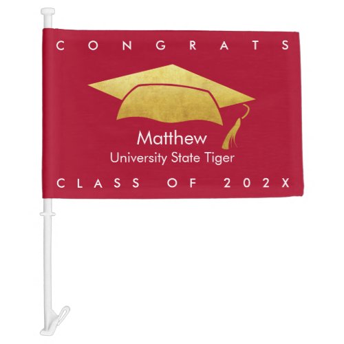 Red Graduation Bold Modern Simple Graphic Gold Cap Car Flag