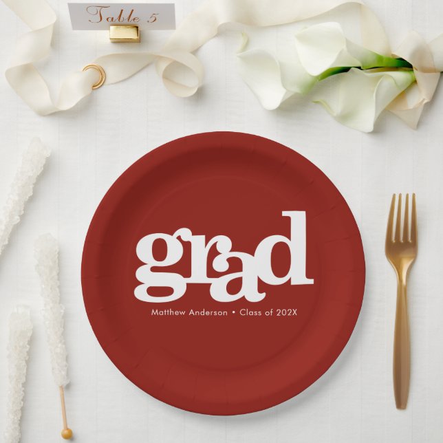 Red graduation bold modern simple typography paper plates (Wedding)