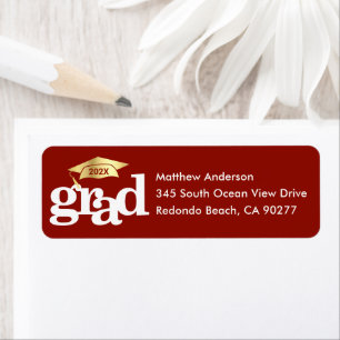 Red Graduation Bold Modern Type Gold Cap Address Label