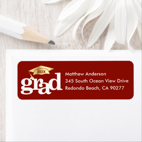 Red Graduation Bold Modern Type Gold Cap Address Label