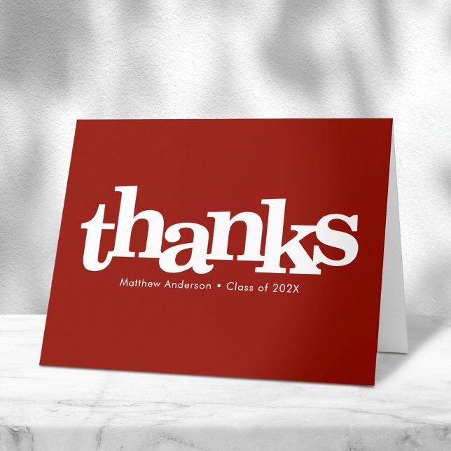 Red graduation bold typography simple modern letterpress thank you card (Creator Uploaded)