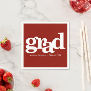 Red graduation bold typography simple modern napkins