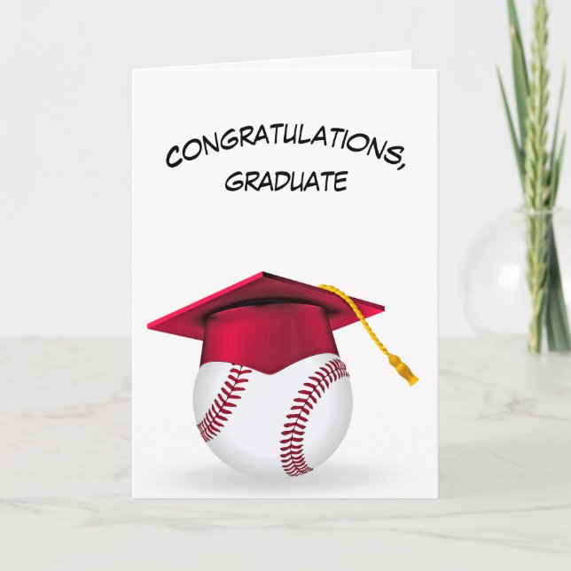 Red Graduation Cap On a Baseball Card (Front)
