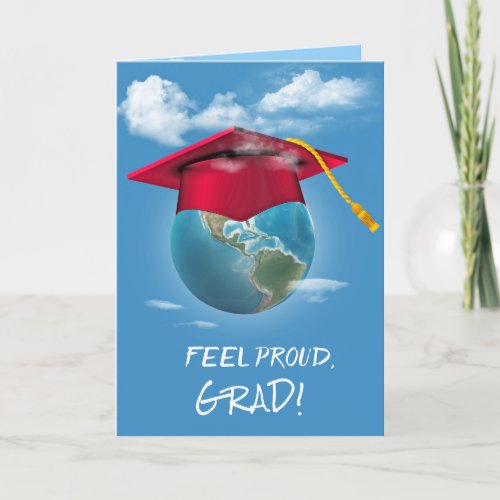 Red Graduation Cap on Planet Earth Card