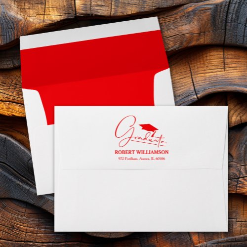 Red Graduation Cap Return Address  Envelope