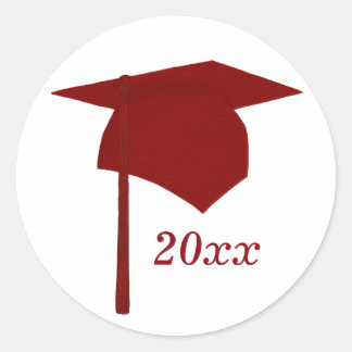 Red Graduation Cap Stickers, Class of Classic Round Sticker