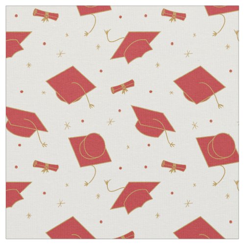 Red Graduation Cap Toss Fabric