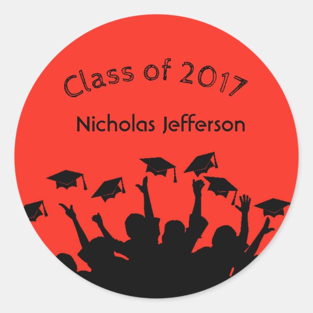 Red Graduation Cap Toss Personalized Sticker (Front)