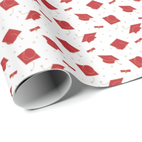 Red Graduation Cap Toss Wrapping Paper