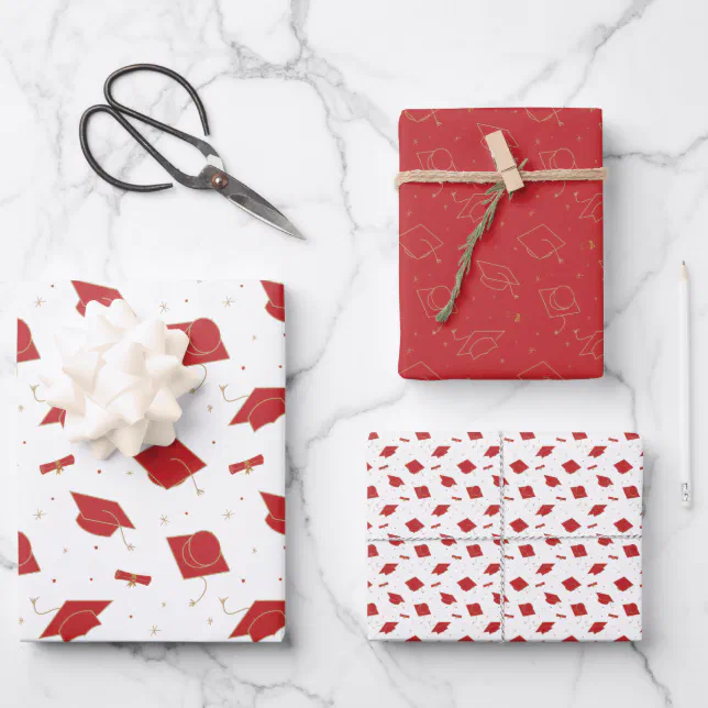Red Graduation Cap Toss Wrapping Paper Sheets | Zazzle