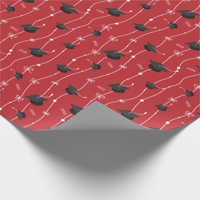 Red Graduation Caps and Ribbon Wrapping Paper (Corner)