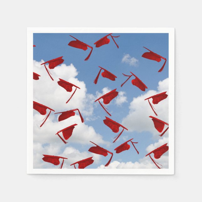 Red graduation caps in sky napkins (Front)