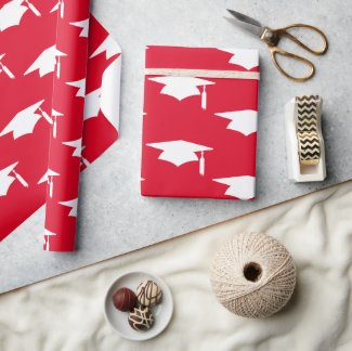 Red Graduation Caps Pattern - Graduation Wrapping Paper