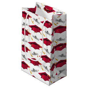 Red Graduation Caps with Diplomas Small Gift Bag