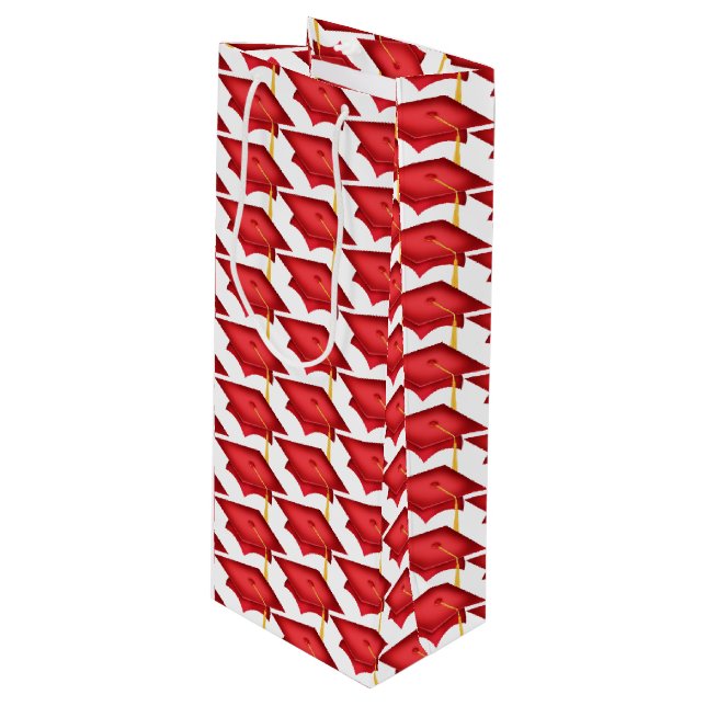 red graduation caps with gold tassel wine gift bag (Front Angled)