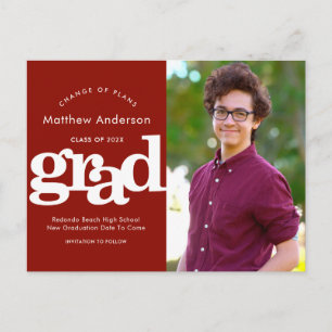 Red graduation change plans photo bold typography invitation postcard