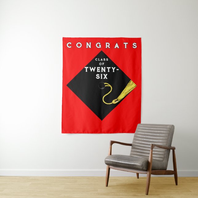 Red Graduation Class of 2026 Photo Backdrop (In Situ)