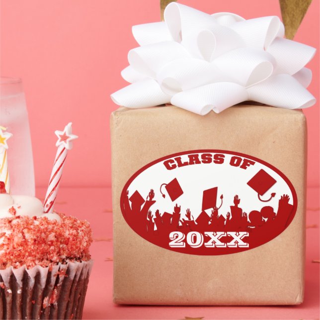 Red Graduation Class of Current Year Oval Stickers (Party)