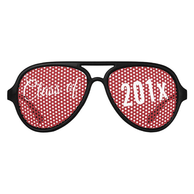 Red Graduation Class of Custom Year and Text Aviator Sunglasses (Front)