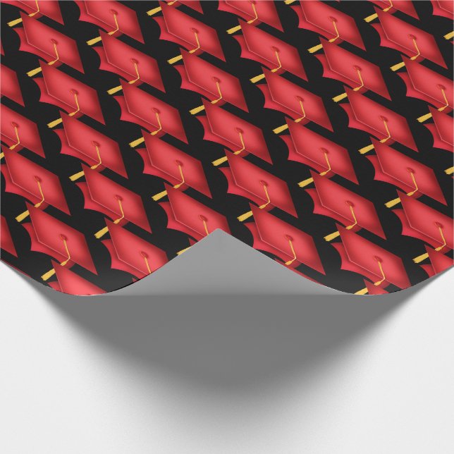 red graduation hats with gold tassel wrapping paper (Corner)