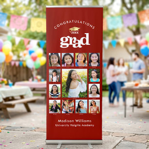 Red Graduation K–12 Photo Collage Gold Cap Bold Retractable Banner