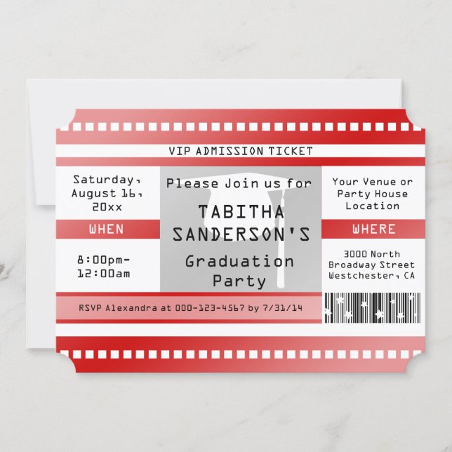 Red Graduation Party Admission Ticket Invitation (Front)