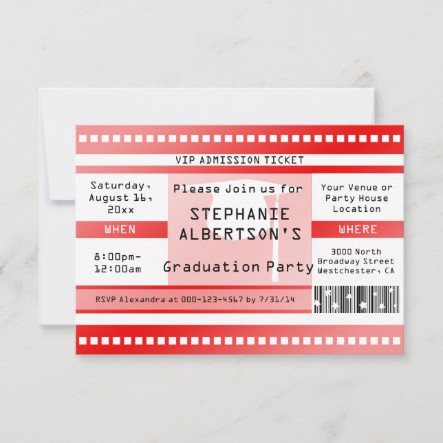 Red Graduation Party Admission Ticket Invitation (Front)