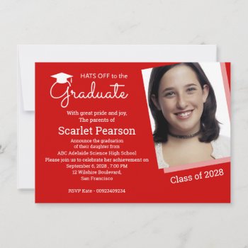 Red Graduation Party Celebration Invitation by thepapershoppe at Zazzle