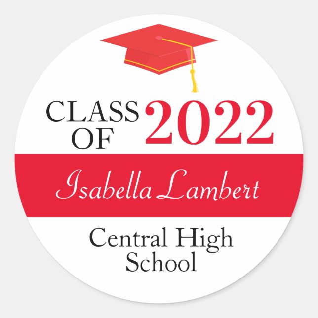 Red Graduation Party Favor Round Stickers (Front)