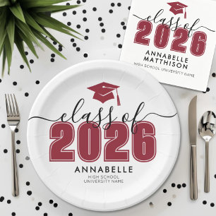 Red Graduation Party Paper Plates