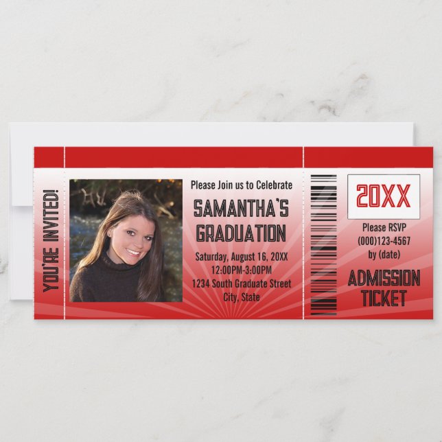Red Graduation Party Ticket Invitation (Front)