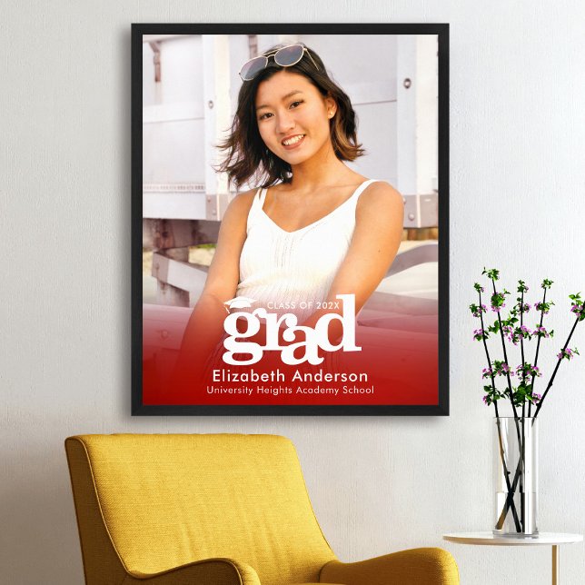 Red Graduation Photo Bold Typography Minimalist Poster (Creator Uploaded)