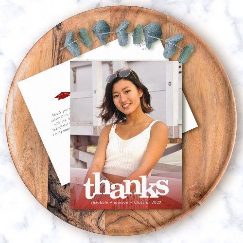 Red graduation photo bold typography thank you postcard