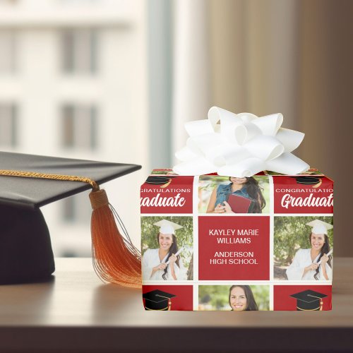 Red Graduation Photo Personalized 2024 Graduate Wrapping Paper