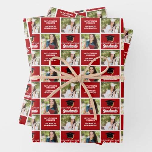 Red Graduation Photo Personalized 2024 Graduate Wrapping Paper Sheets