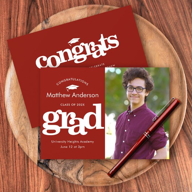 Red graduation photo simple modern bold typography announcement (Creator Uploaded)
