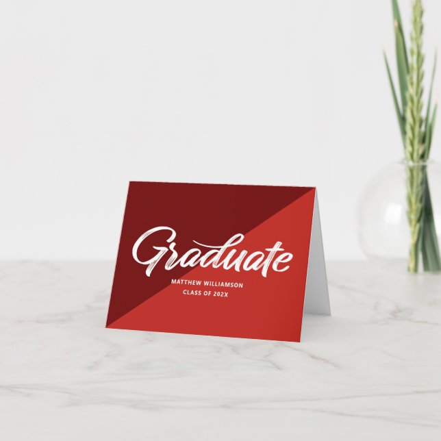 Red Graduation Retro Bold Script Cap Icon Minimal Letterpress Thank You Card (Front)