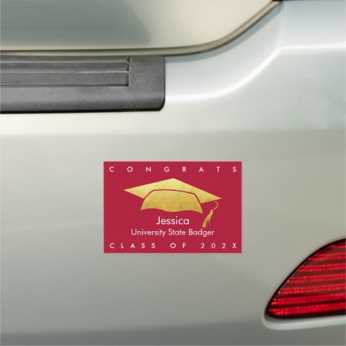 Red Graduation Simple Bold Graphic Modern Gold Cap Car Magnet