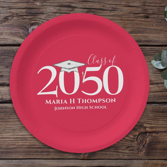 Red Graduation Simple Typography Custom Paper Plates (Creator Uploaded)