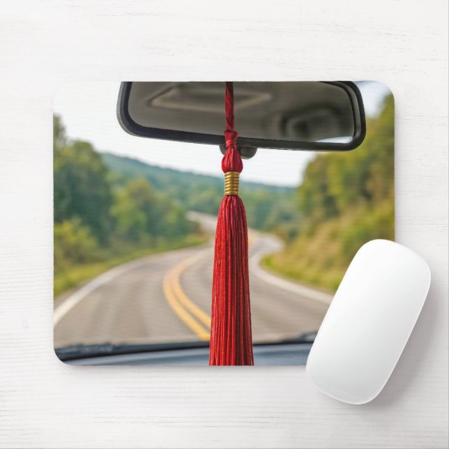 Red Graduation Tassel On Rear View Car Mirror Mouse Pad (With Mouse)
