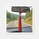 Red Graduation Tassel On Rear View Car Mirror Napkins