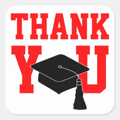 Red Graduation Thank You Square Sticker