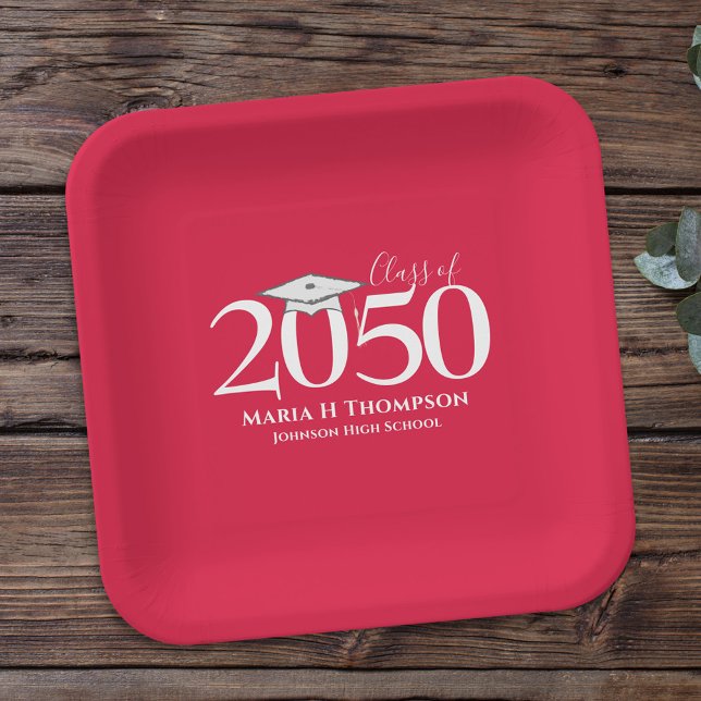 Red Graduation Typography Personalized  Paper Plates (Creator Uploaded)