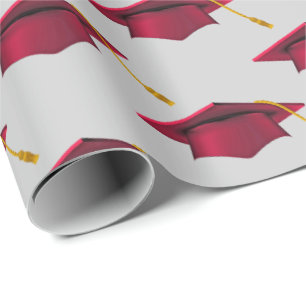Red Graduations Caps on Gray Wrapping Paper