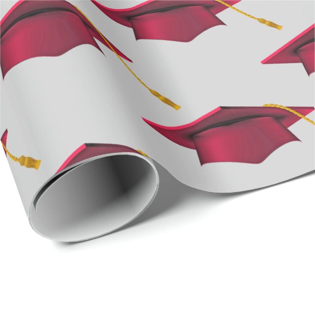 Red Graduations Caps on Gray Wrapping Paper (Roll Corner)