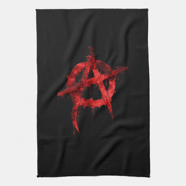 Red Graffiti Anarchy Symbol Kitchen Towel (Vertical)