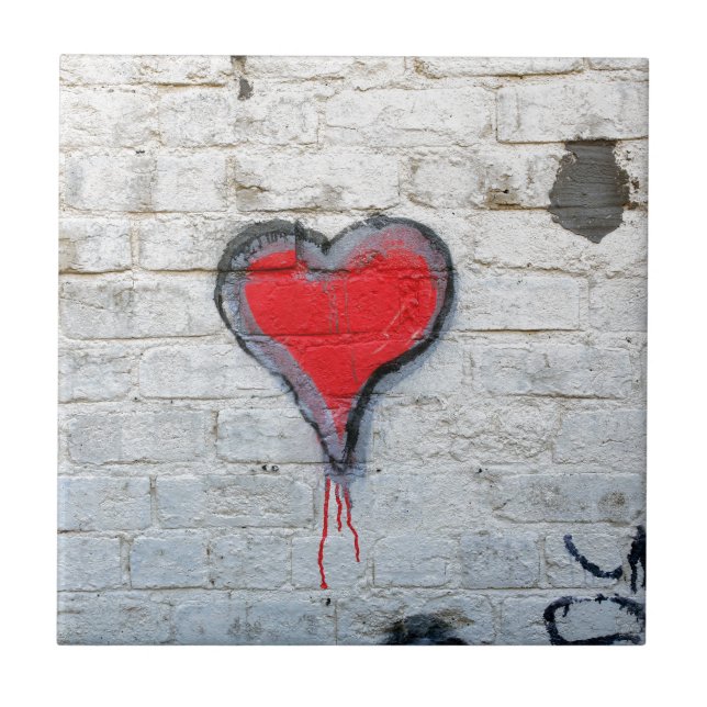 Red graffiti heart ceramic tile (Front)