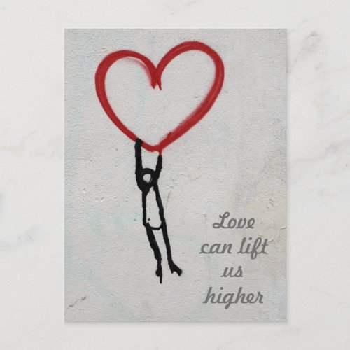Red graffiti heart floating with stick figure Love Postcard